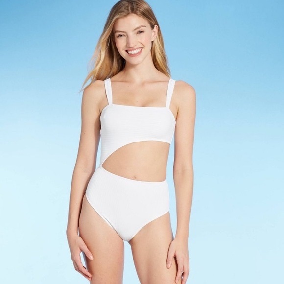 WHITE ONE PIECE BIKINI SWIMSUIT - Picture 1 of 8